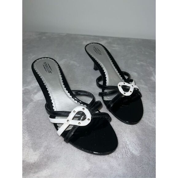 Women’s Seychelles Sandal Black White Kitten Heel Slip On 8.5 - Picture 1 of 9